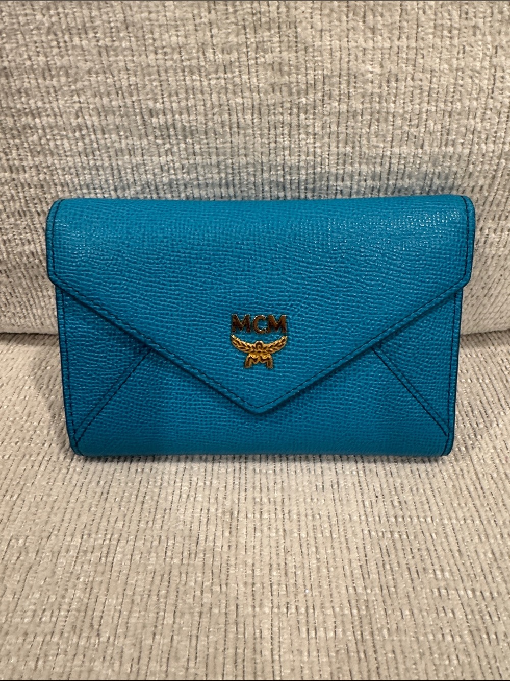 MCM Teal Envelope Wallet with Gold Logo NEW WITHOUT TAGS